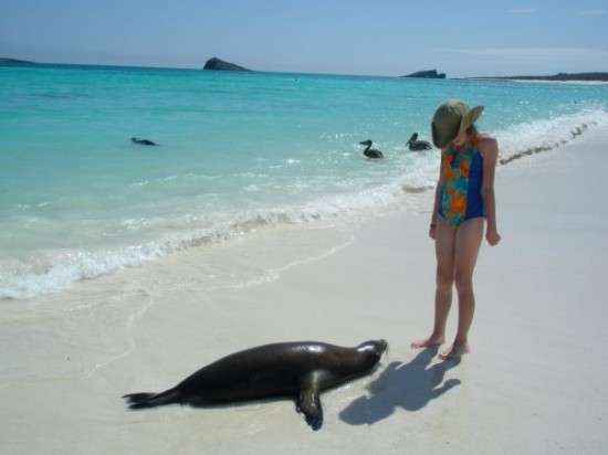 My daughter Bryn makes a new friend in the Galapagos Islands