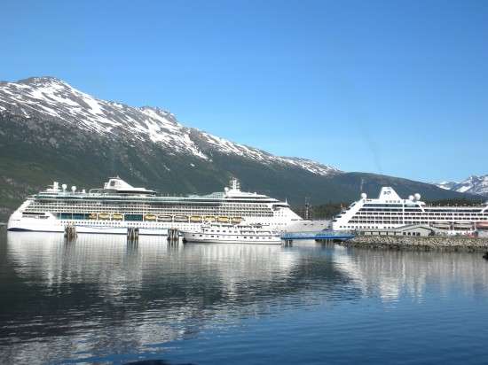 Cruise ships docked in Skagway. As many as five ships a day may call here at the height of the tourist season. Photo credit: Wendy Worrall Redal