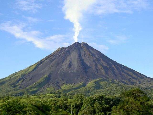 Arenal Volcano smoking above the Costa Rican rainforest