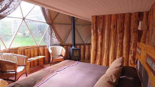 Inside the suite dome at EcoCamp Patagonia