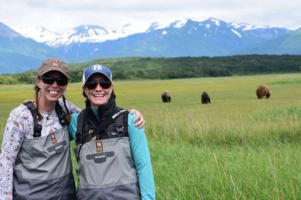 Travelers with wild bears in Alaska