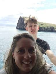 Camie and her teenage son in the Galapagos