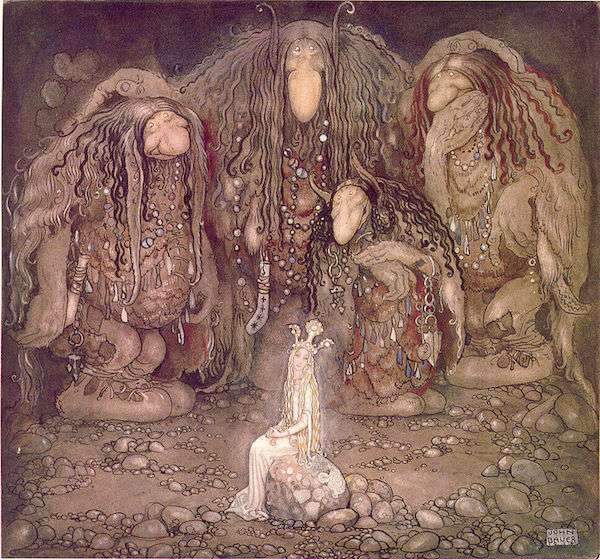 Painting of Scandinavian trolls and their mother. 