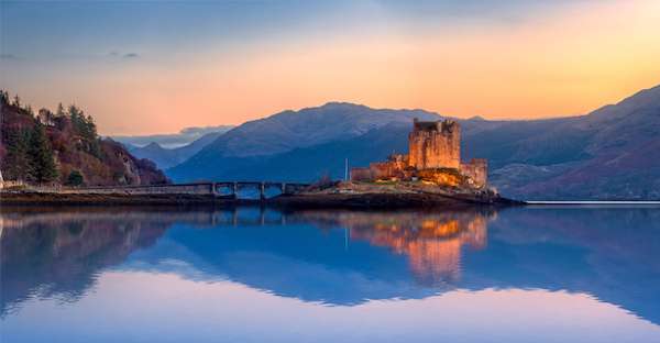 Castle at dusk in Scotland.