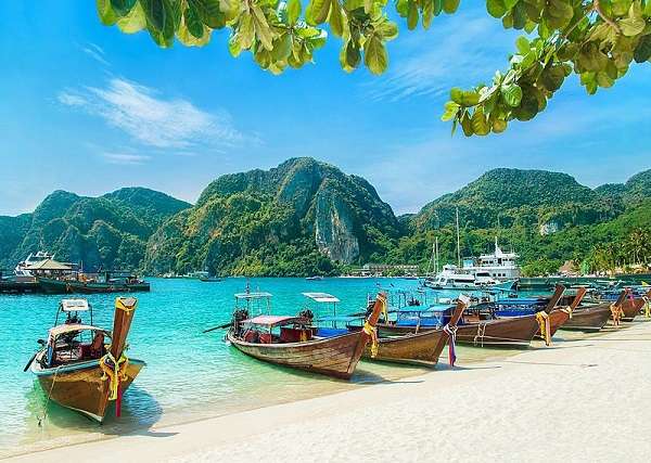 Andaman Islands beach with boats. 
