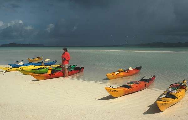 Kayaks on the beach in Palau.