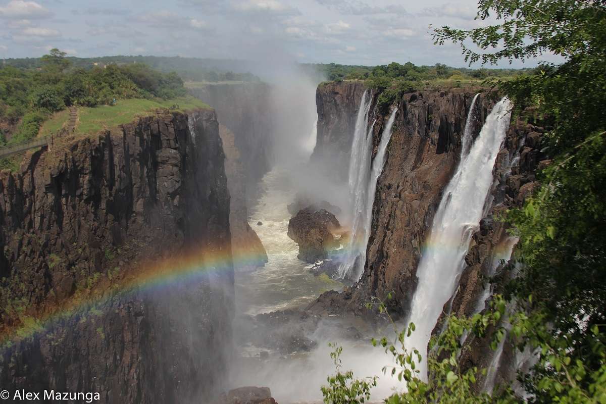Rainbows at Victoria Falls in Zimbabwe.