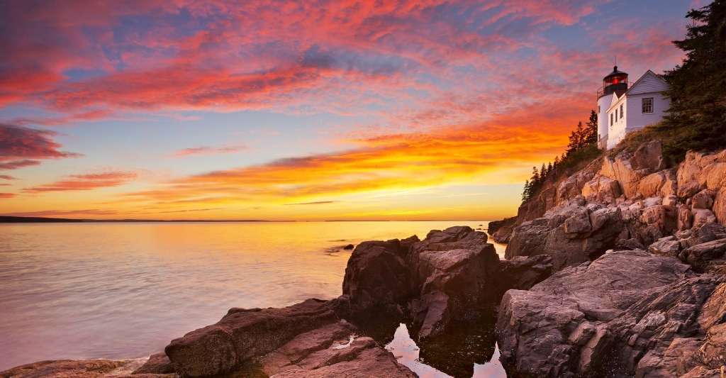 Bass Harbor Head Lighthouse by the ocean in Acadia National Park, Maine