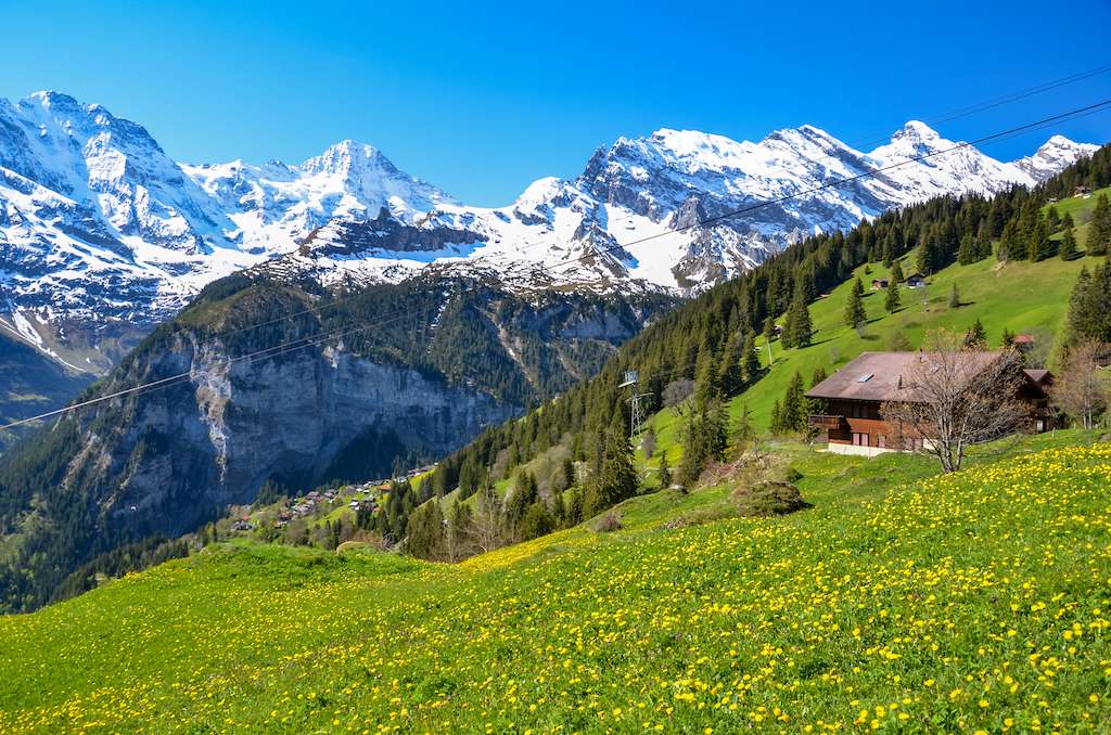 Snow-capped Swiss mountains in Murren