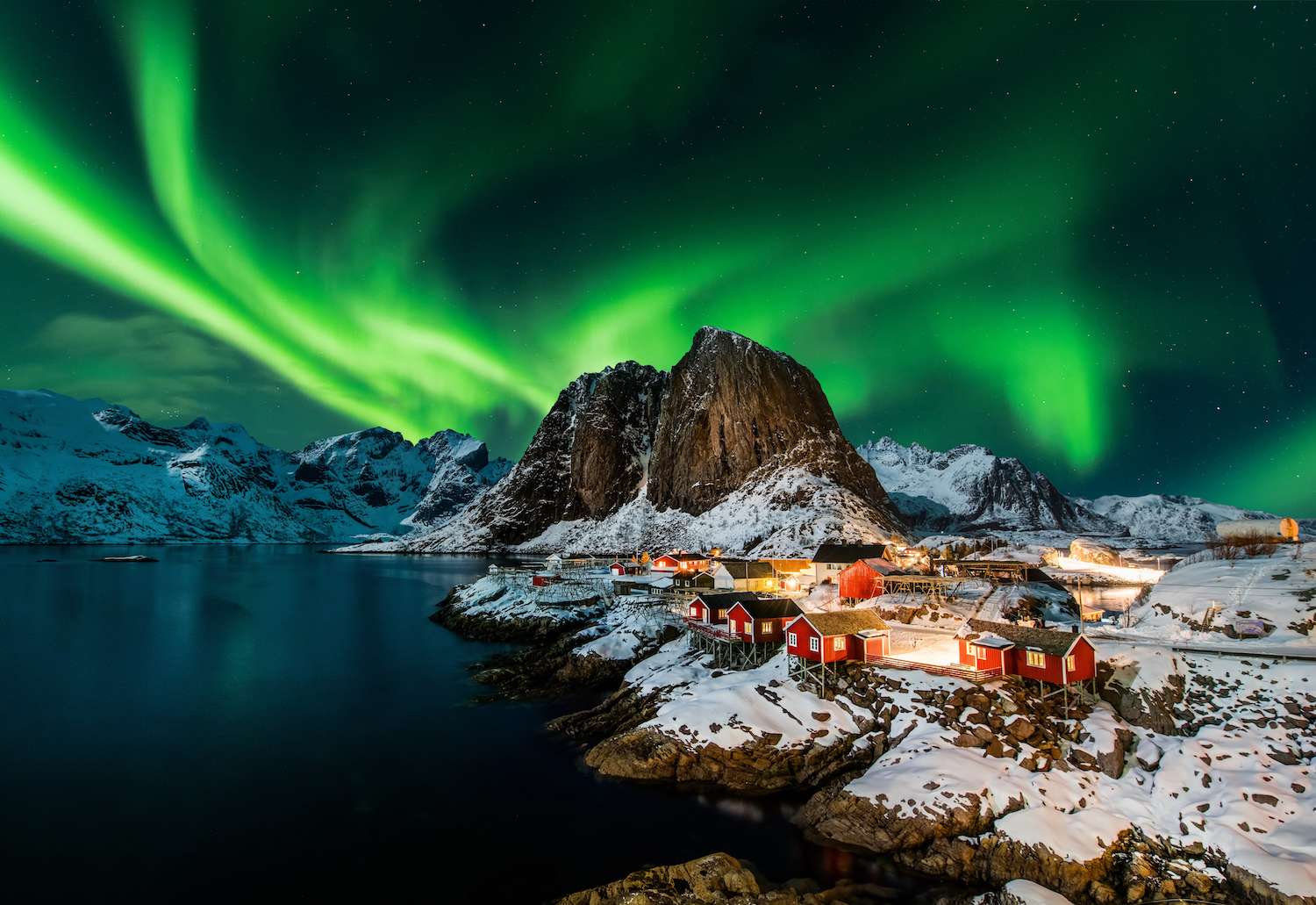 Lofoten Islands Norway with the Aurora borealis