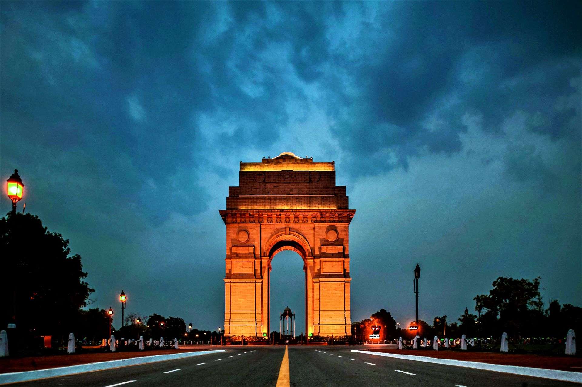 The front gate of New Delhi, India in the evening.