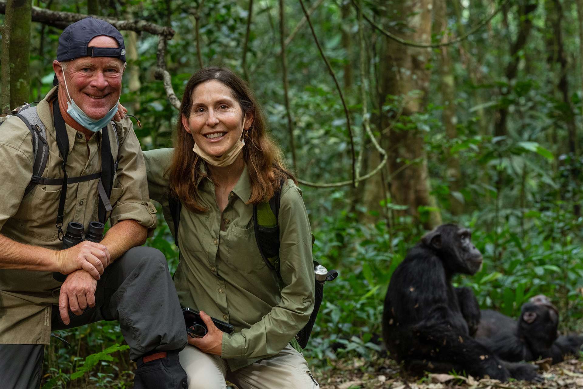 A couple enjoying an intimate encounter chimps on Nat Habs primate adventure in Uganda TeamJiX