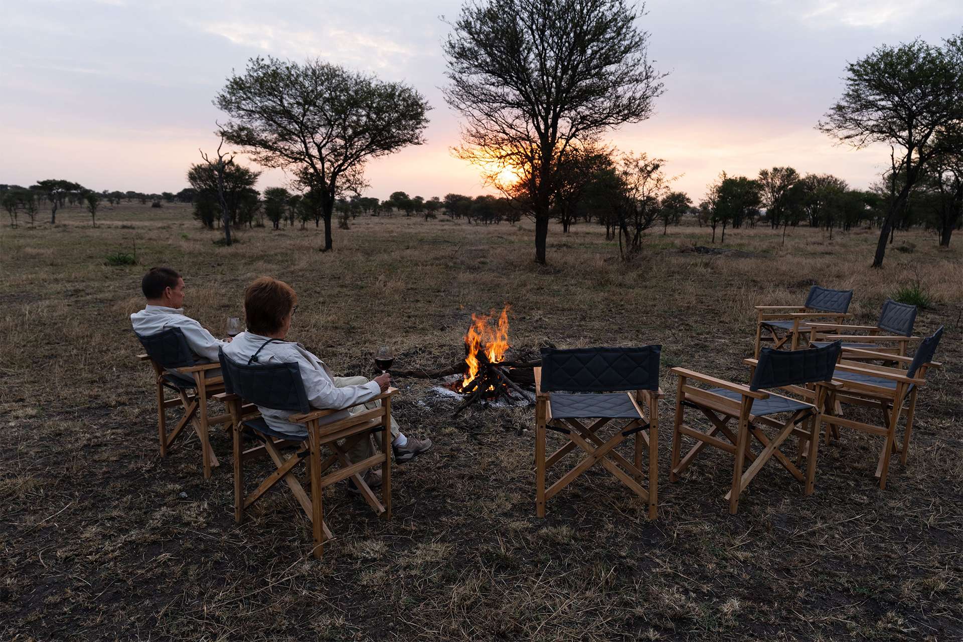 A couple enjoying the sunset on a Nat Hab and WWF Ultimate East Africa trip