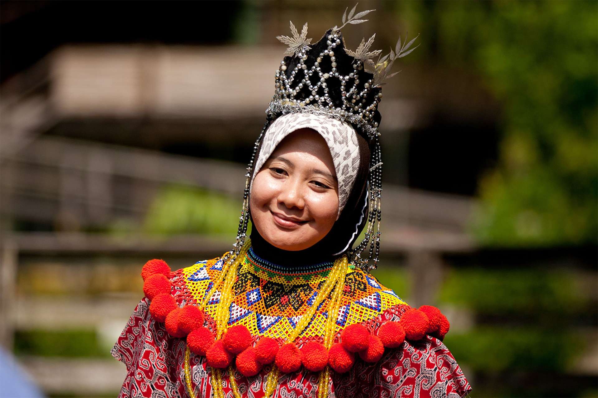 Indigenous woman Borneo in traditional clothing