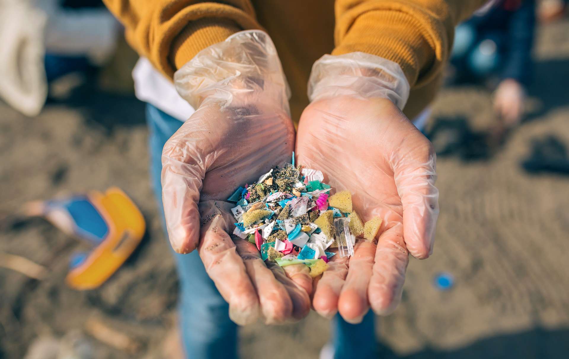 Person with handful of plastic trash