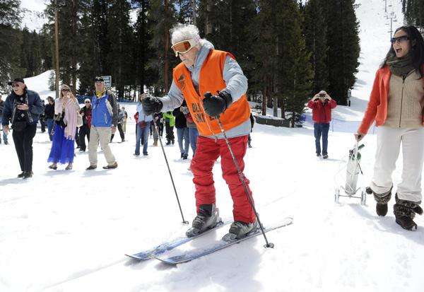 Elsa Bailey skiing for her 100th birthday at A-Basin