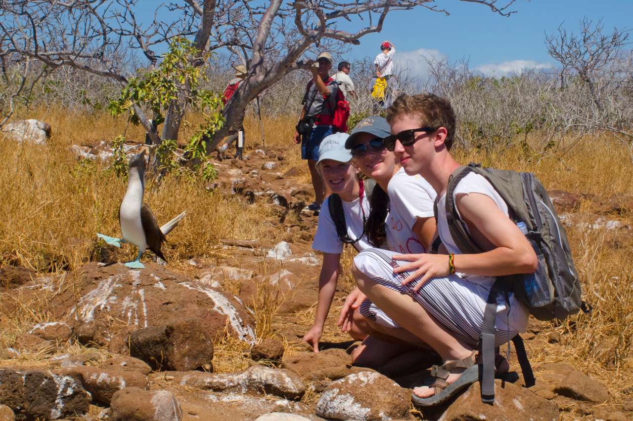 Family traveling through the Galapagos Islands