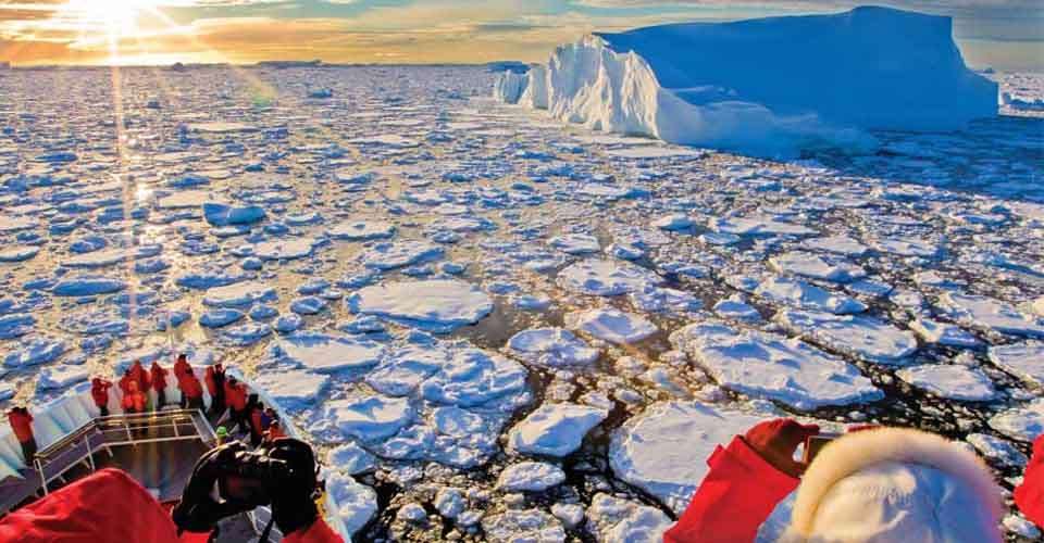Travelers aboard National Geographic Explorer, Pleneau Island, Antarctica.