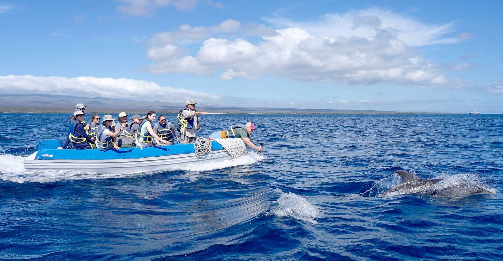 Nat Hab guests on a panga ride, Galapagos Islands, Ecuador.