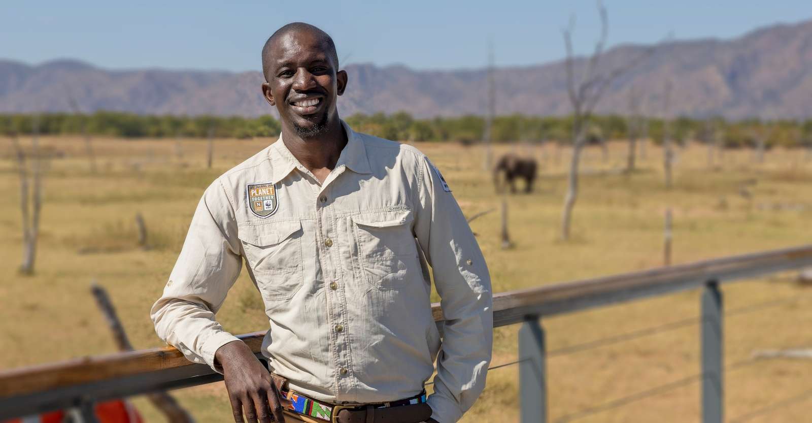Nat Hab Expedition Leader and elephant, Zimbabwe. 