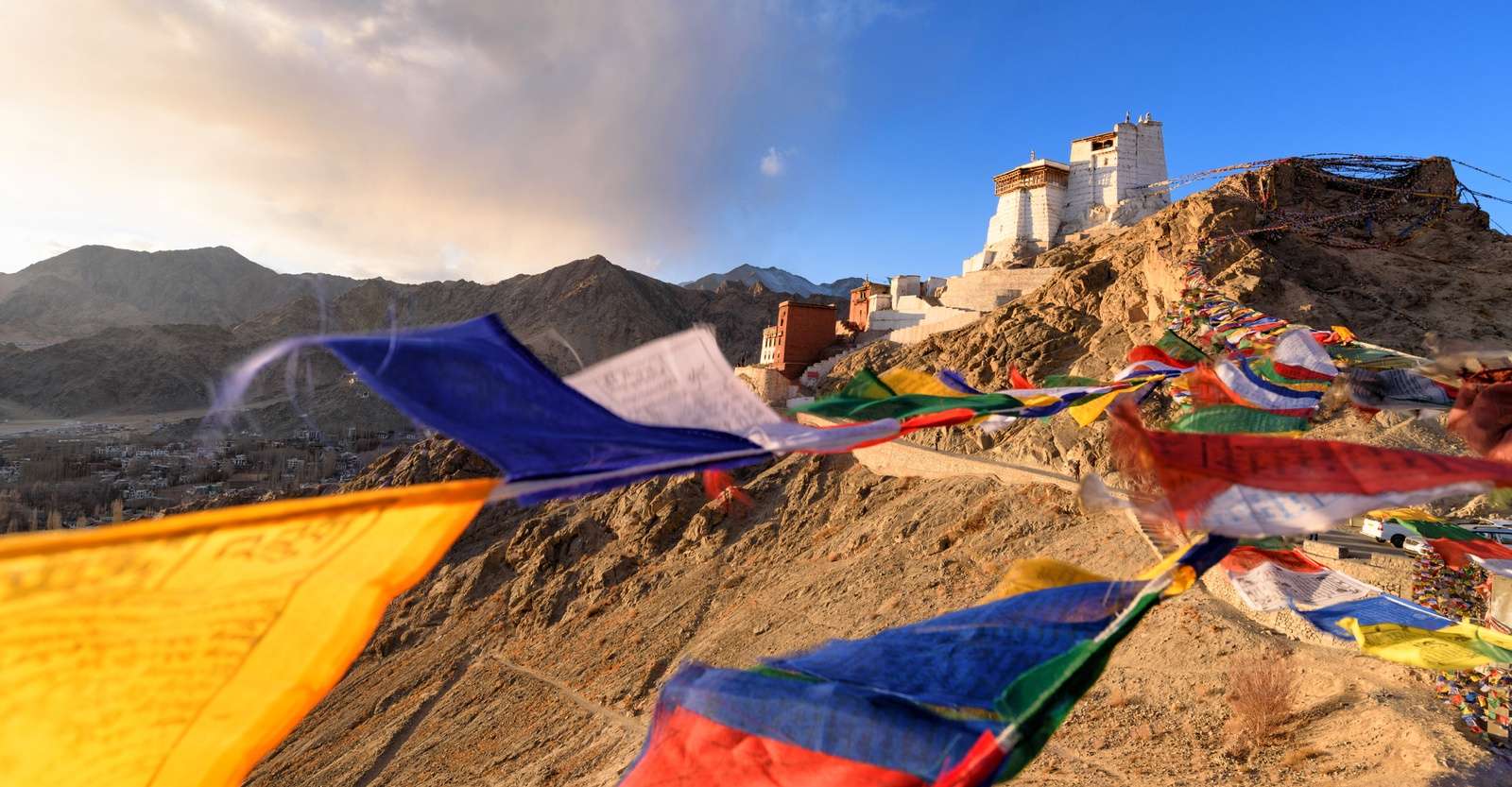 Prayer flags, Tsemo Monastery, Ladakh, India.