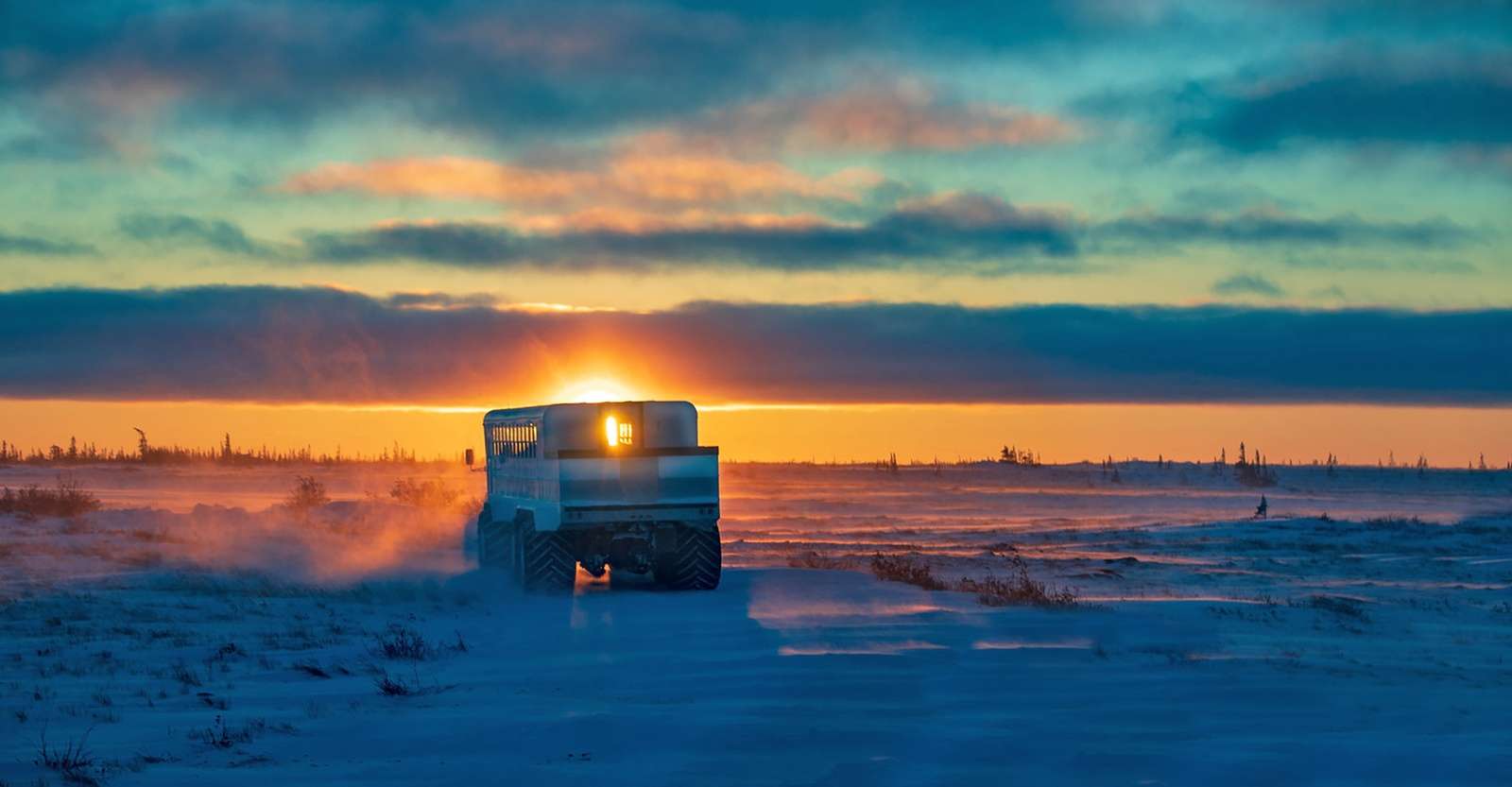 Tundra sunset with the Polar Rover, Churchill, Manitoba.